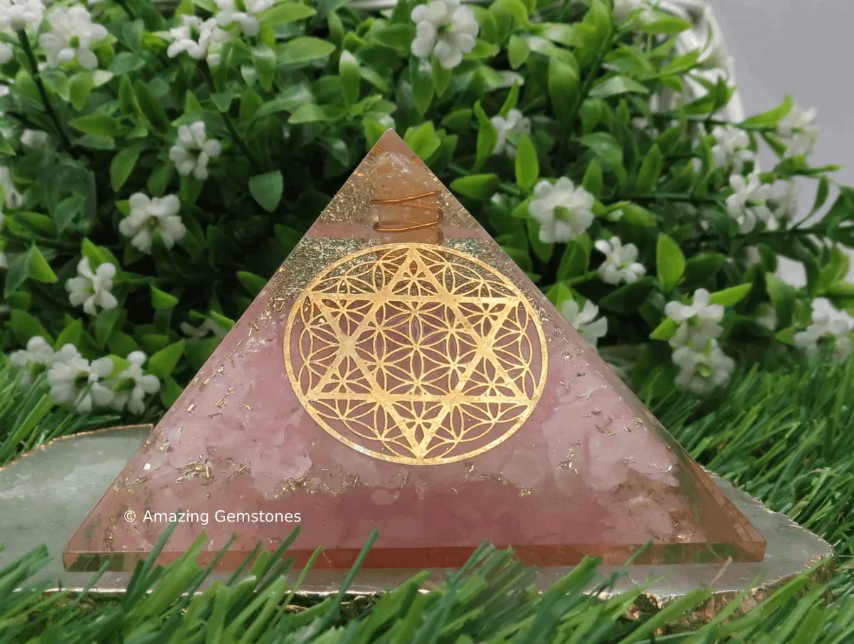 Amazing Gemstone Large Rose Quartz Orgone Pyramid Crystal, Star of David | Positive Energy Healing - view 5