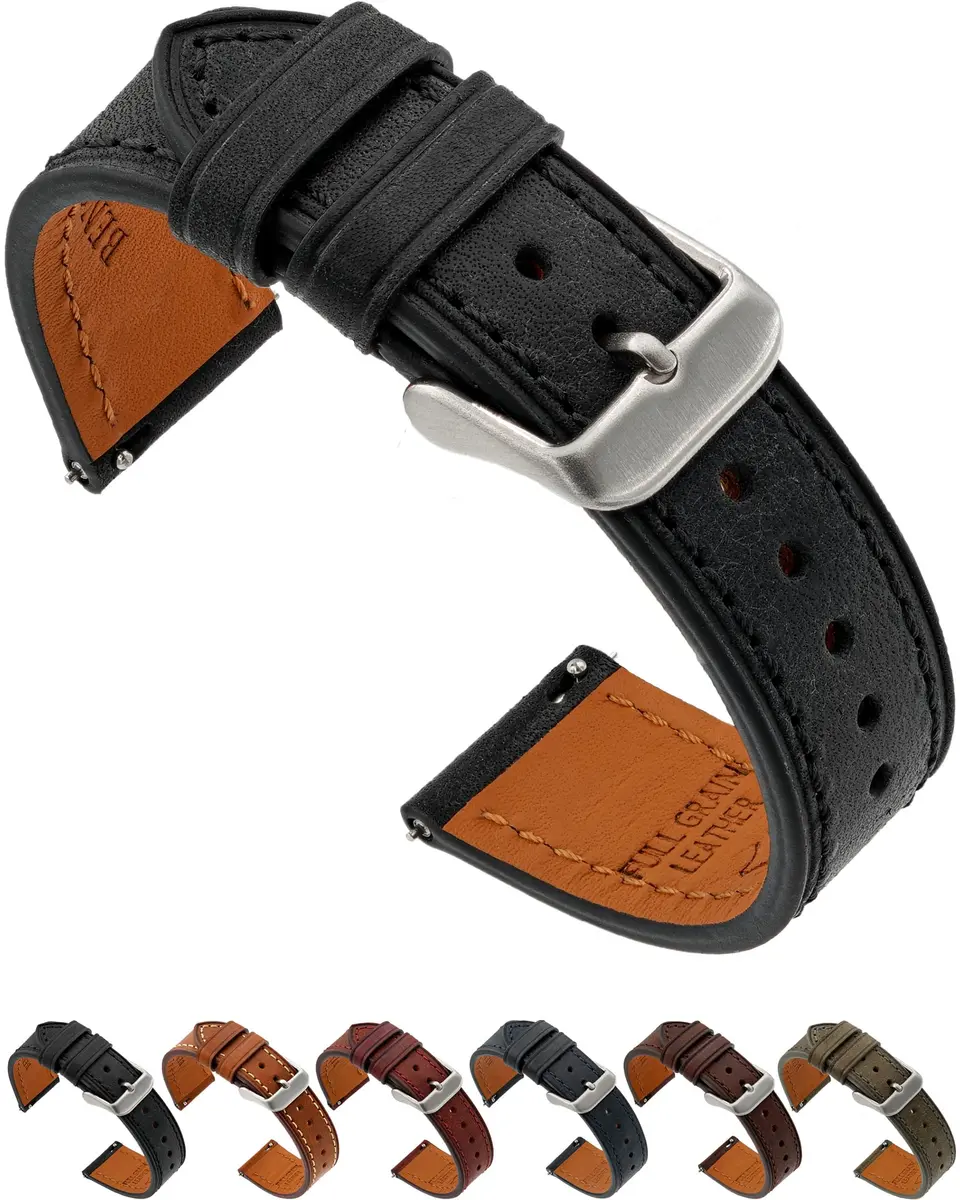 Benchmark Basics Quick Release Leather Watch Band - Premium Italian Full Grain Leather, 20mm | Classic Style & Easy Swap - main product image