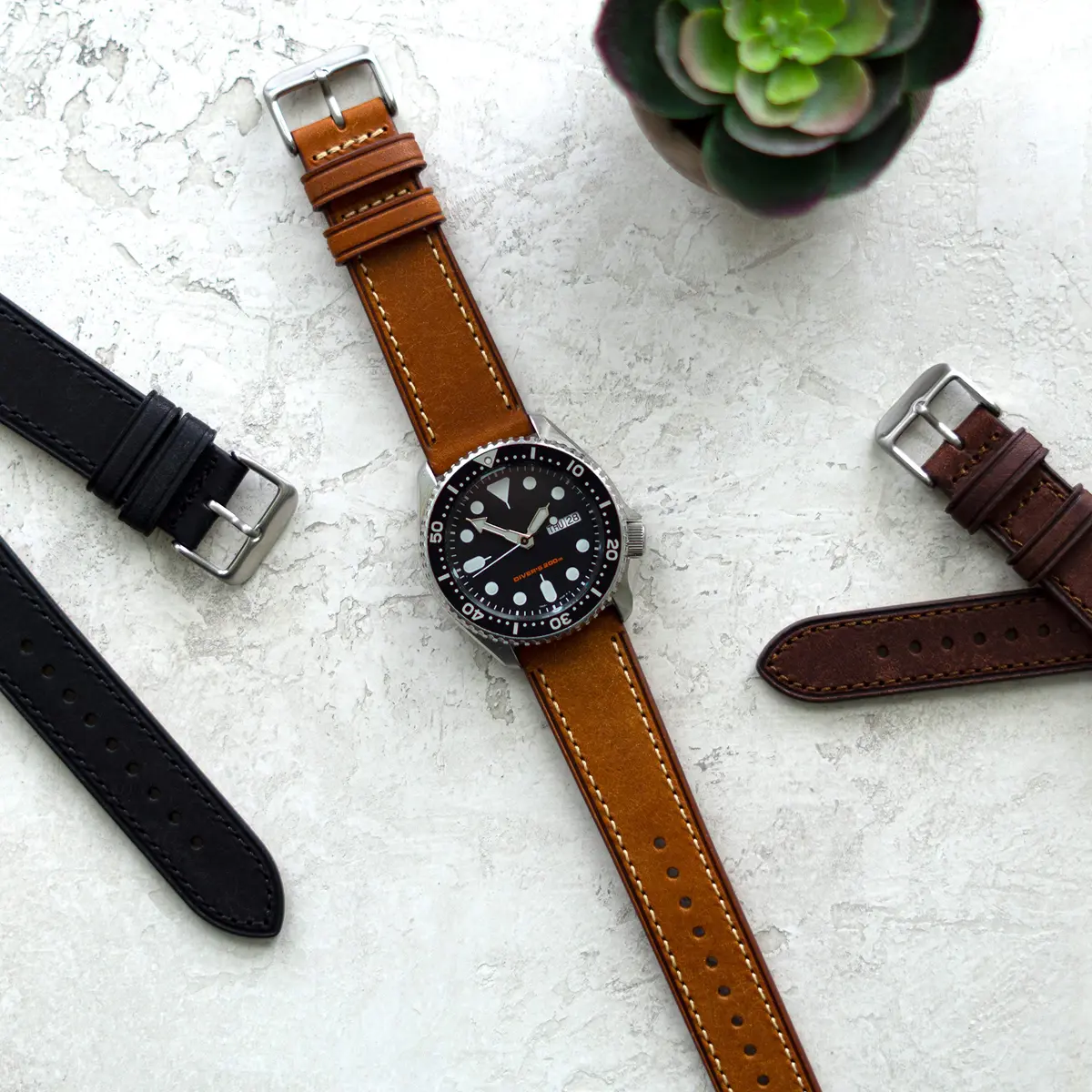 Benchmark Basics Quick Release Leather Watch Band - Premium Italian Full Grain Leather, 20mm | Classic Style & Easy Swap - view 6