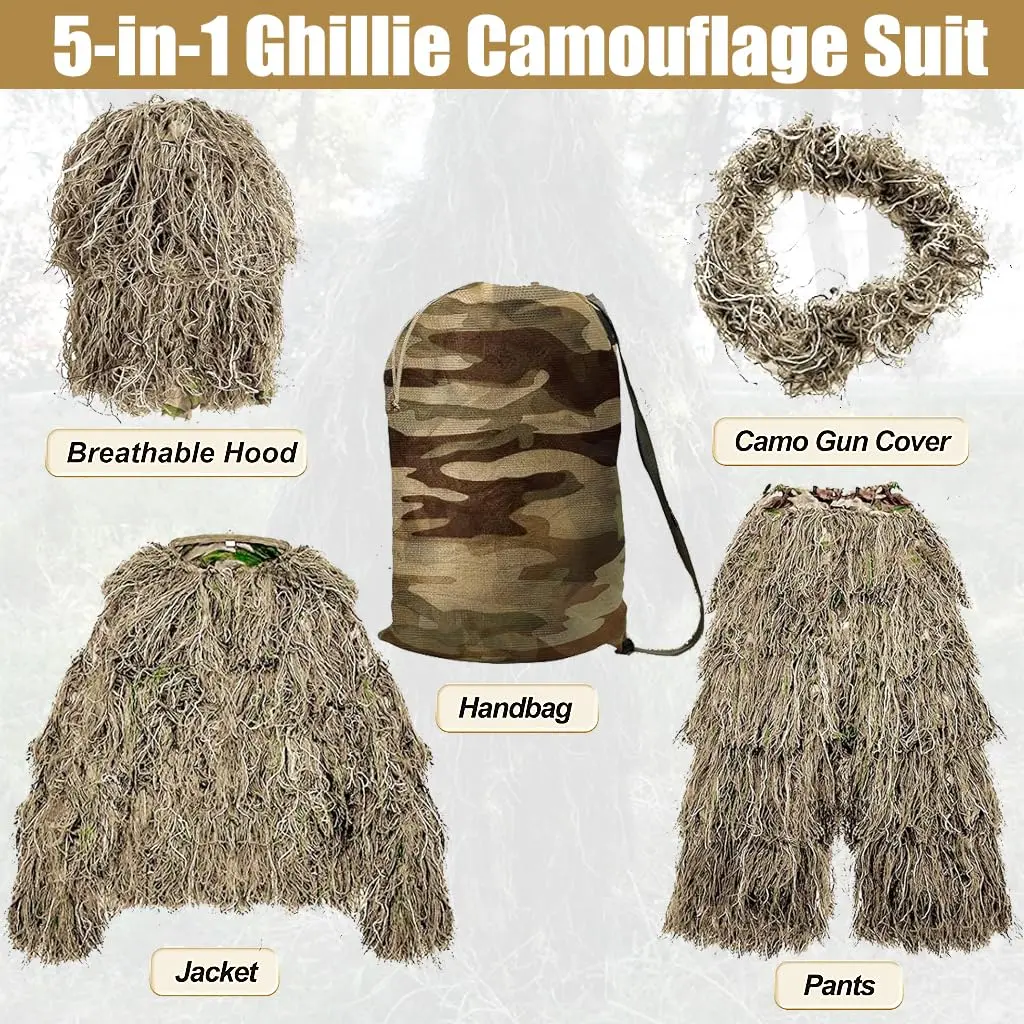 MOPHOTO 5 in 1 Ghillie Suit 3D Camouflage Hunting Suit - Jacket, Pants, Hood, Carry Bag, Youth & Adult Sizes - view 7