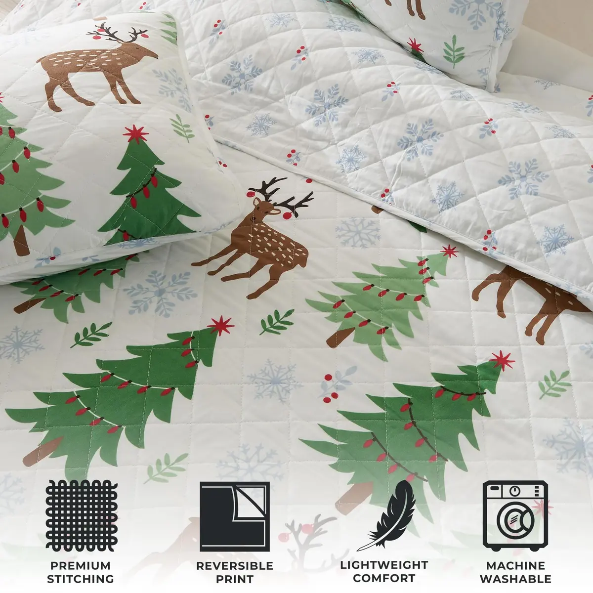 Great Bay Home King Size Christmas Quilt Set with Shams | Reversible Holiday Pattern, Microfiber, All-Season Comfort (70-120 chars) - view 4