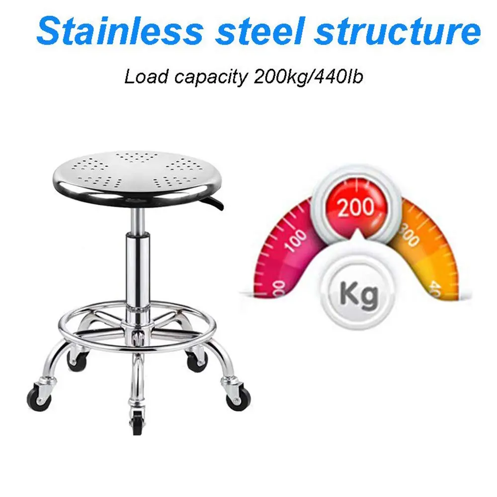 ZHOUXIAO Heavy Duty Rolling Stool with Wheels, Adjustable Swivel Seat 29cm (11.4") | 440 lbs Capacity, Stainless Steel - view 5