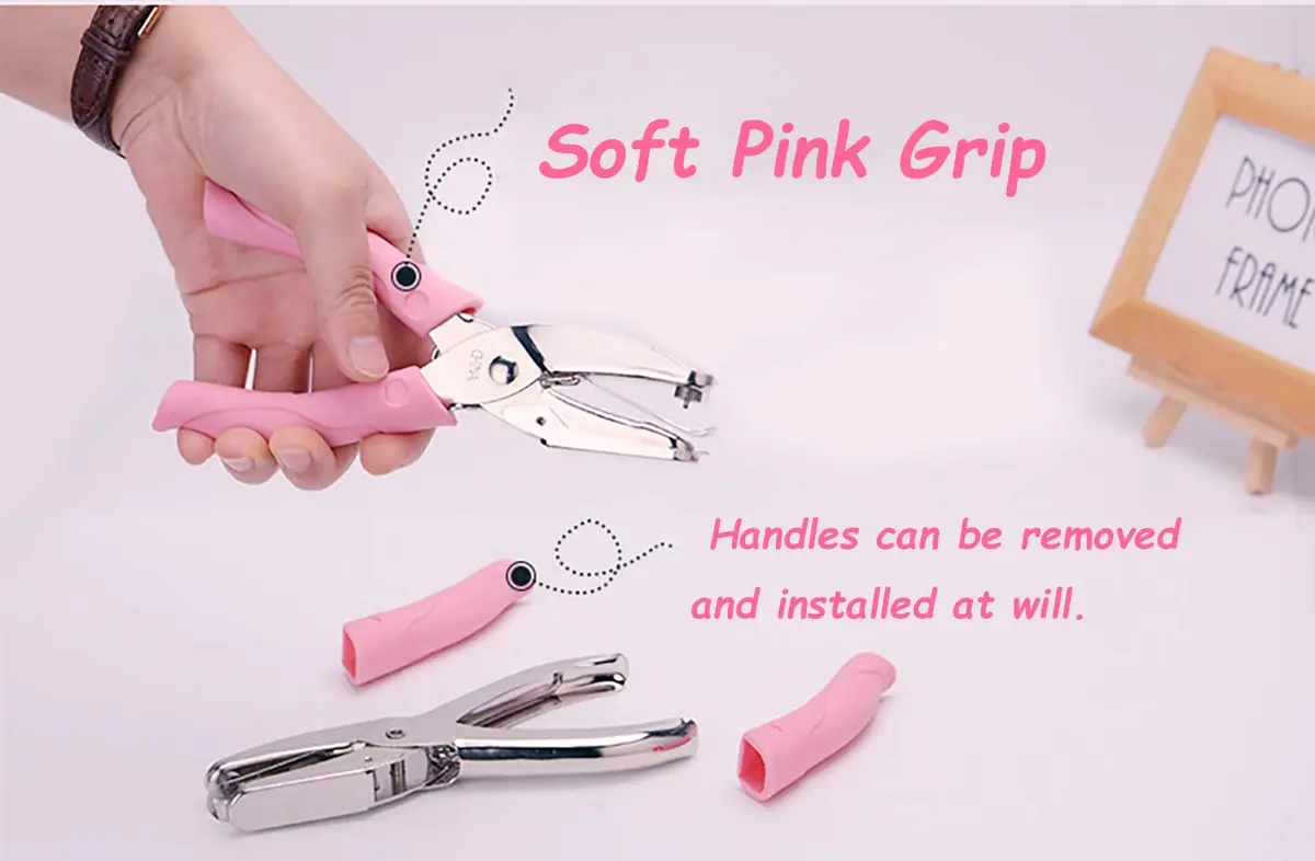 Yansanido Heart Shape Hole Punch 6.3 inch | Handheld Paper & Leather Punch with Pink Leather Cover - view 3
