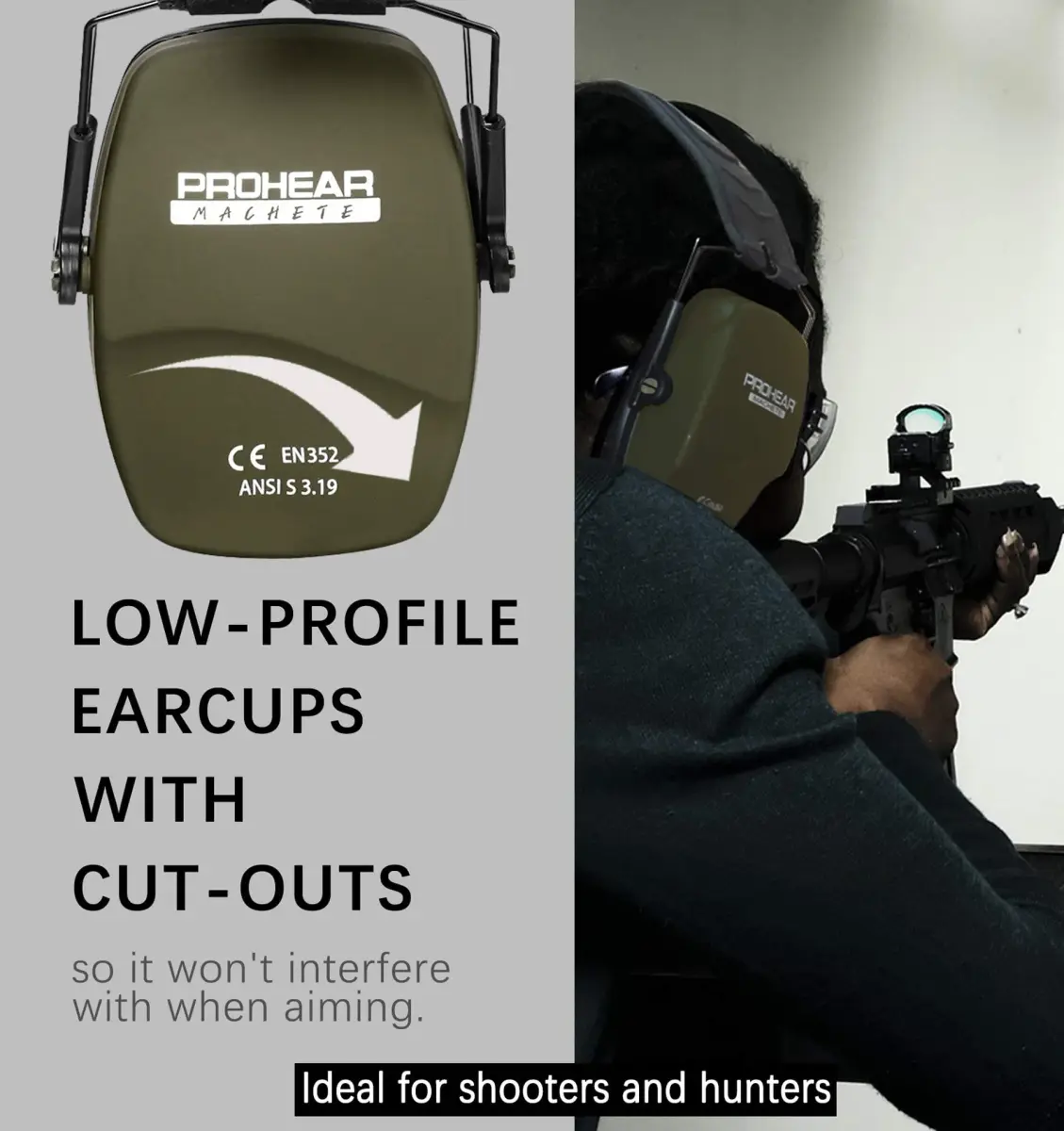 PROHEAR 016 NRR 26dB Shooting Ear Protection Slim Passive Earmuffs Green Passive Foam | Foldable & Lightweight for Hunting, Woodworking, and Range Use - view 3