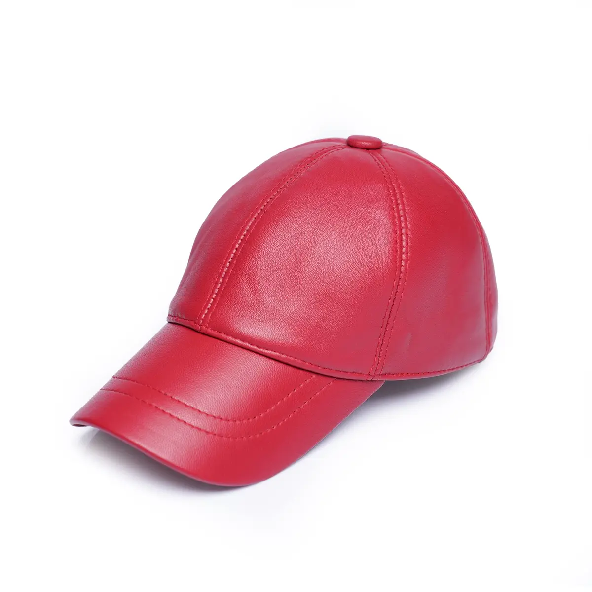 Mumcu's Leather Baseball Cap Sheepskin Adjustable Classic Referee Snapback Hat (Red) | Genuine Leather - main product image