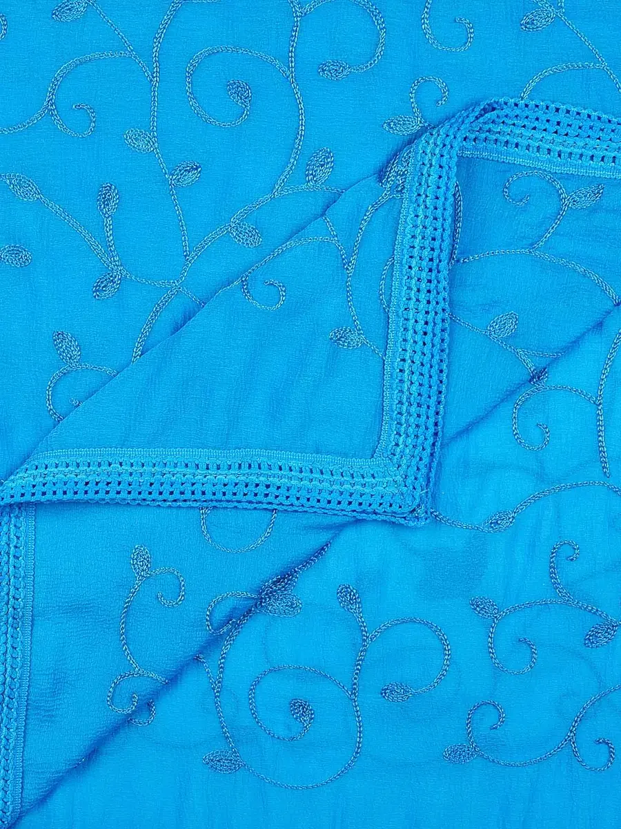 DUPATTA BAZAAR Turquoise Blue Embroidered Chiffon Dupatta 240cm (8ft) | Aari Work Ethnic Fashion - view 5