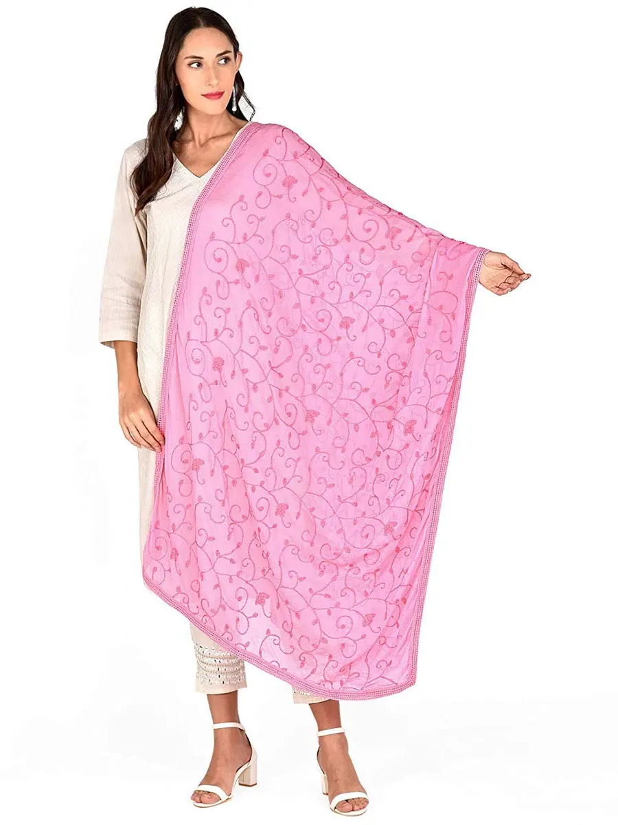 DUPATTA BAZAAR Embroidered Chiffon Dupatta 240cm (7.87ft) | Soft Regal Baby Pink - main product image