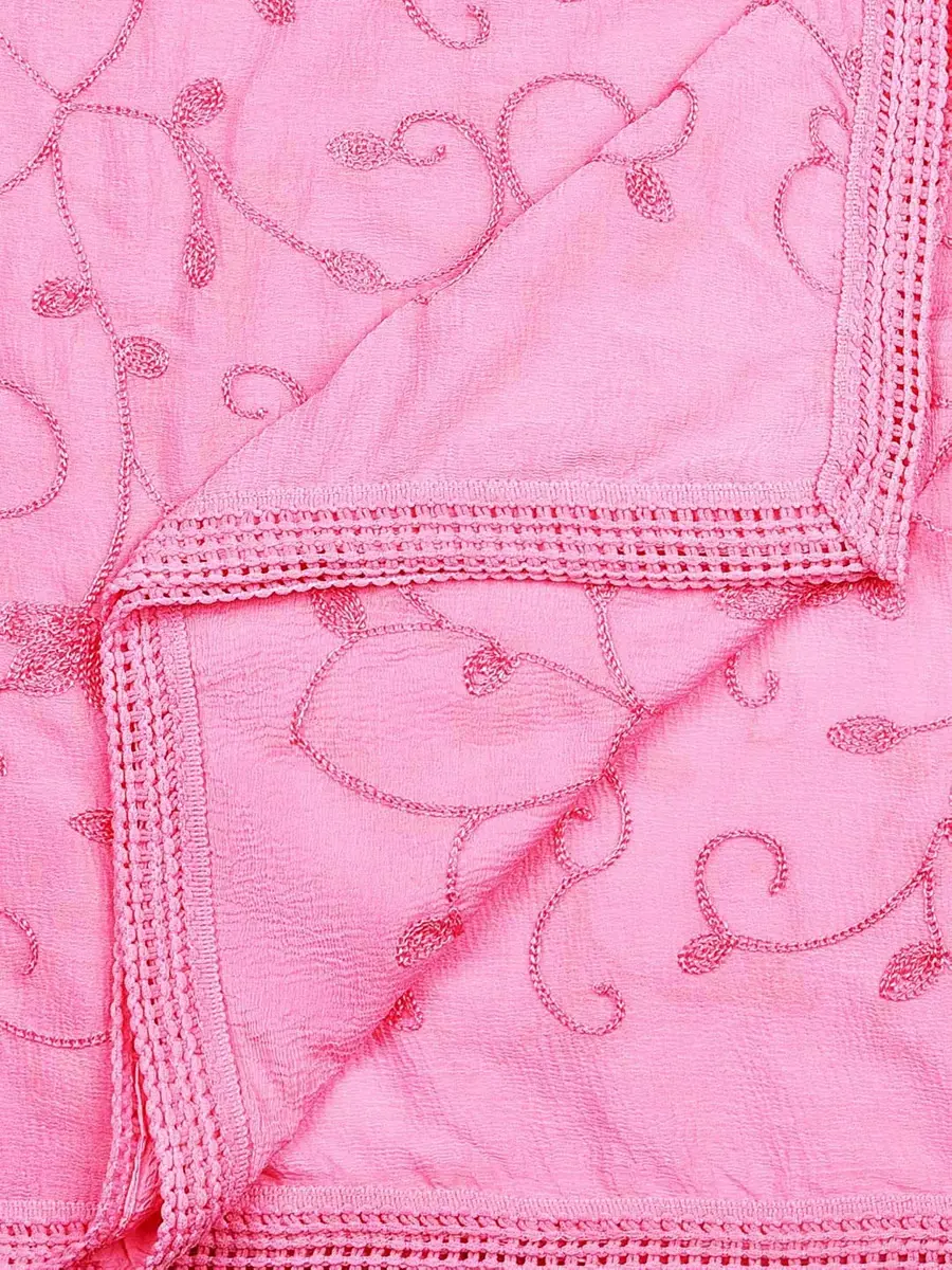 DUPATTA BAZAAR Embroidered Chiffon Dupatta 240cm (7.87ft) | Soft Regal Baby Pink - view 5