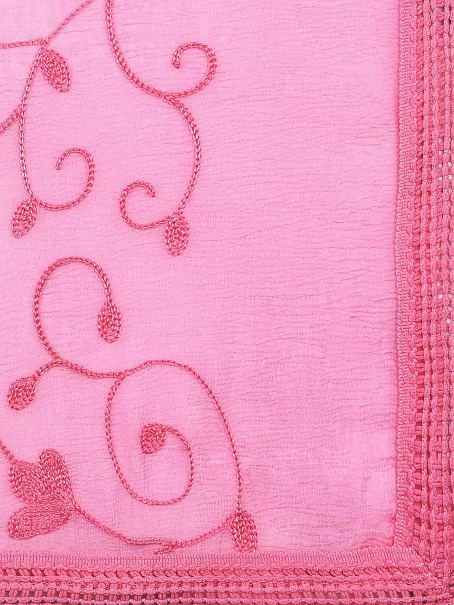 DUPATTA BAZAAR Embroidered Chiffon Dupatta 240cm (7.87ft) | Soft Regal Baby Pink - view 6