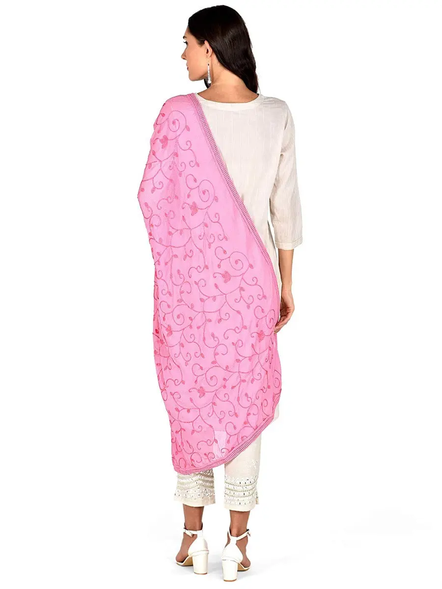 DUPATTA BAZAAR Embroidered Chiffon Dupatta 240cm (7.87ft) | Soft Regal Baby Pink - view 3