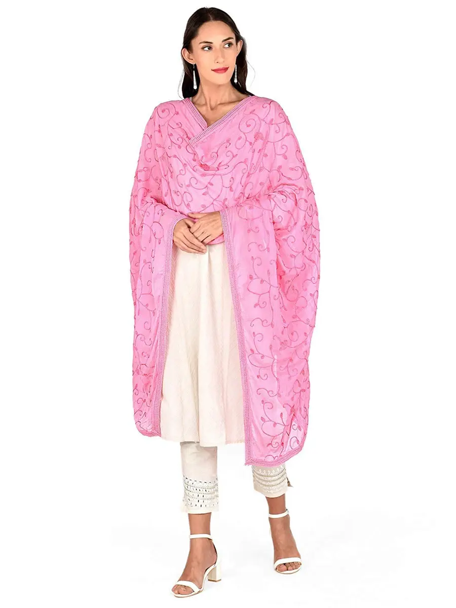 DUPATTA BAZAAR Embroidered Chiffon Dupatta 240cm (7.87ft) | Soft Regal Baby Pink - view 4