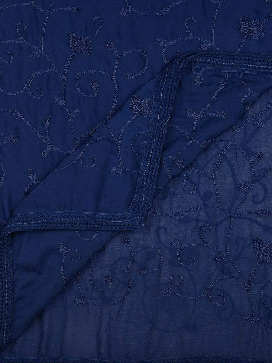 DUPATTA BAZAAR Navy Blue Embroidered Chiffon Dupatta 240cm x 100cm | Aari Work Ethnic & Western Styles - view 5