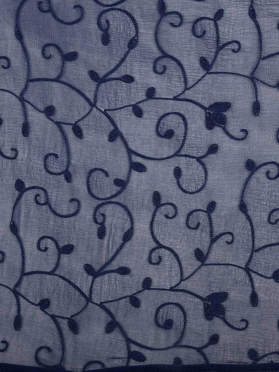 DUPATTA BAZAAR Navy Blue Embroidered Chiffon Dupatta 240cm x 100cm | Aari Work Ethnic & Western Styles - view 6