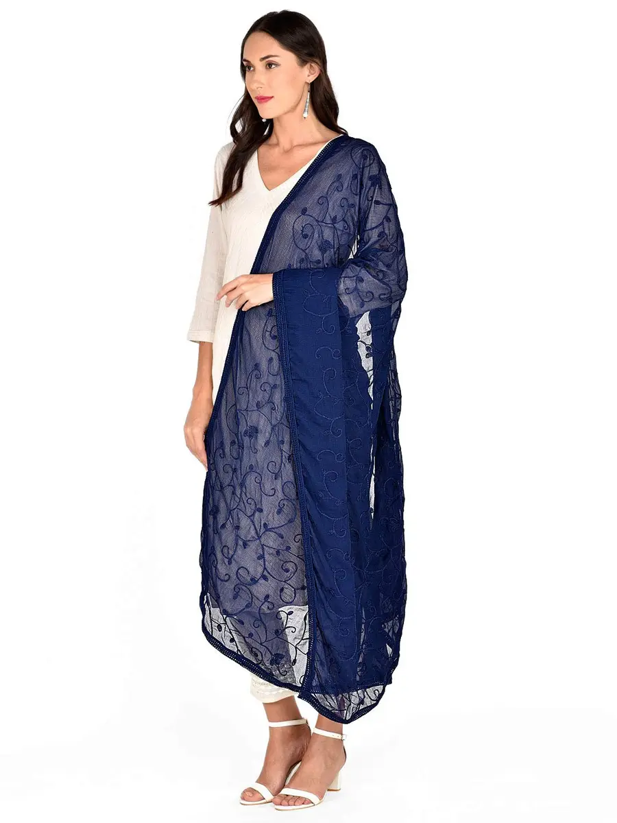 DUPATTA BAZAAR Navy Blue Embroidered Chiffon Dupatta 240cm x 100cm | Aari Work Ethnic & Western Styles - view 2