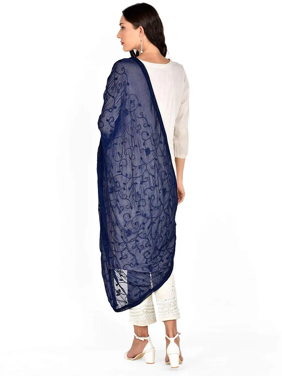 DUPATTA BAZAAR Navy Blue Embroidered Chiffon Dupatta 240cm x 100cm | Aari Work Ethnic & Western Styles - view 3