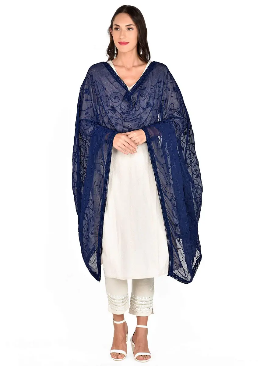 DUPATTA BAZAAR Navy Blue Embroidered Chiffon Dupatta 240cm x 100cm | Aari Work Ethnic & Western Styles - view 4