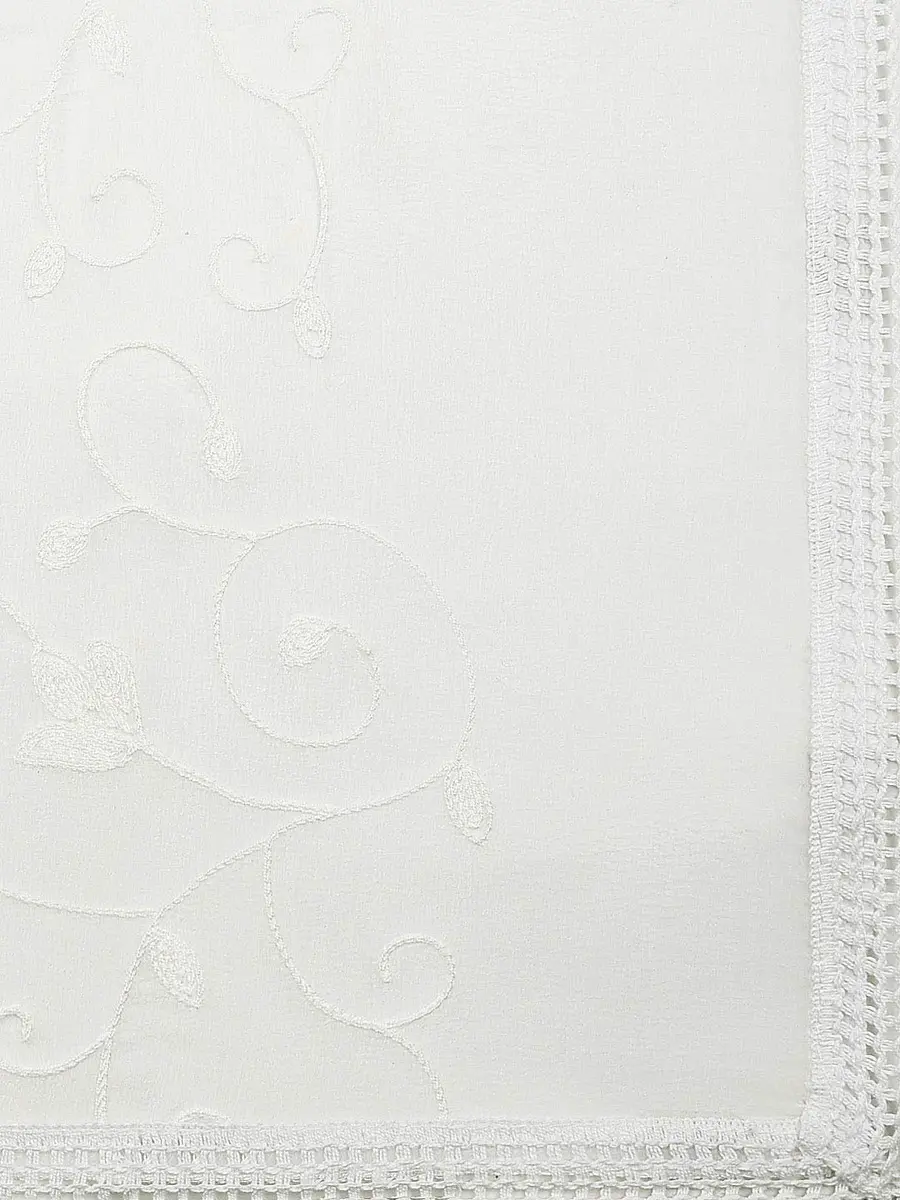 DUPATTA BAZAAR Women's White Embroidered Chiffon Dupatta 2.4m (8ft) | Aari Work Elegance for Indian Outfits - view 5