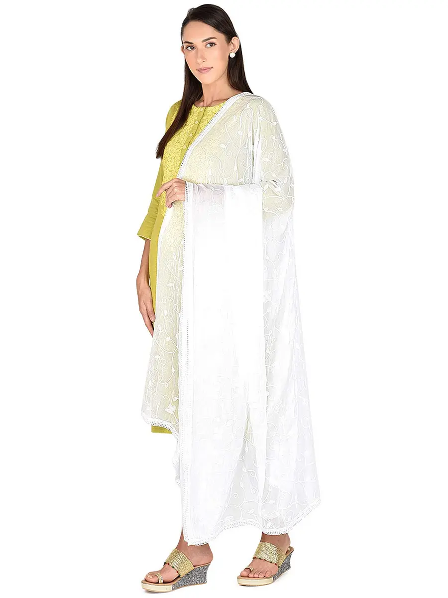 DUPATTA BAZAAR Women's White Embroidered Chiffon Dupatta 2.4m (8ft) | Aari Work Elegance for Indian Outfits - view 2