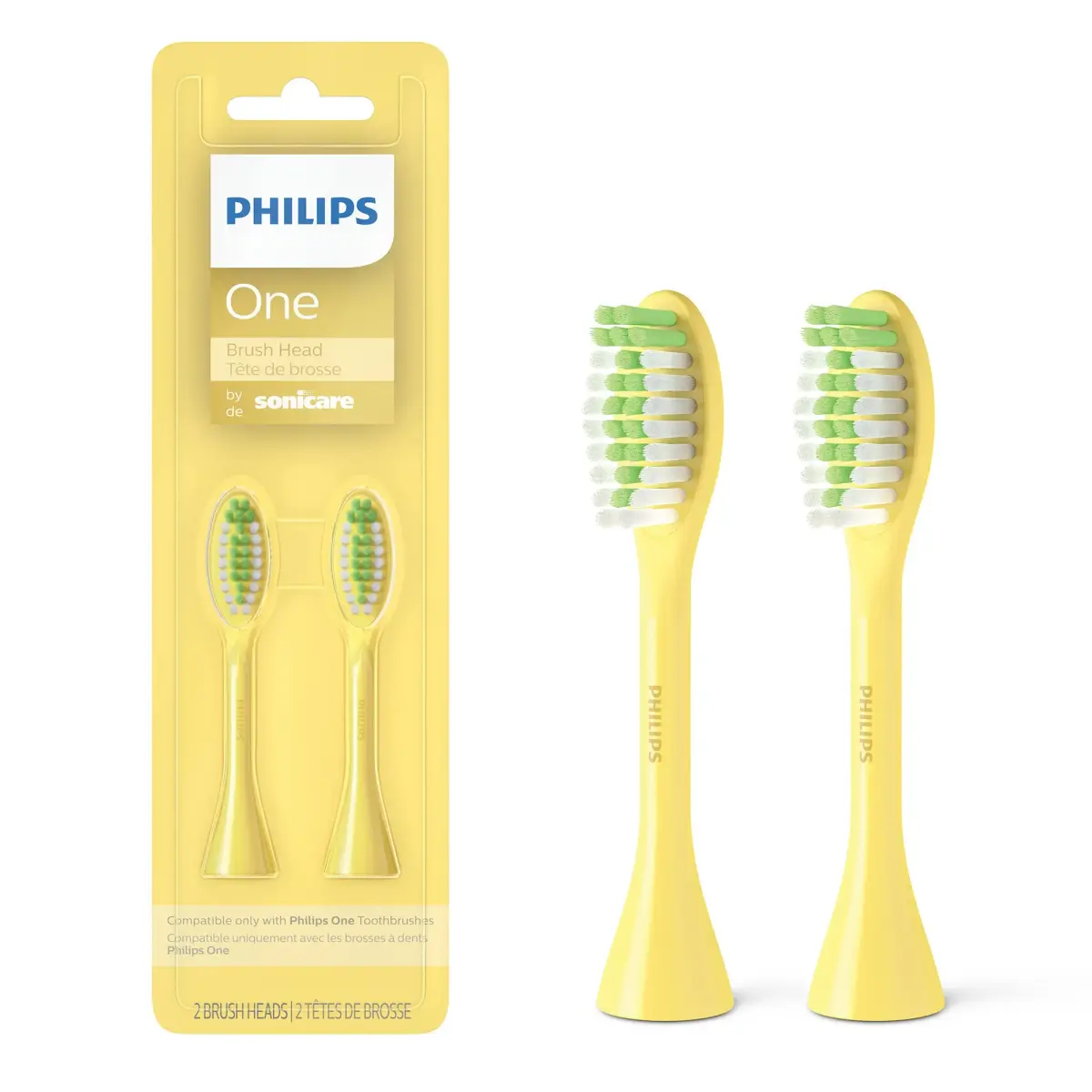 Philips Sonicare One Replacement Brush Heads, 2-Pack, Yellow | Micro-vibrations for Brighter Smiles - main product image