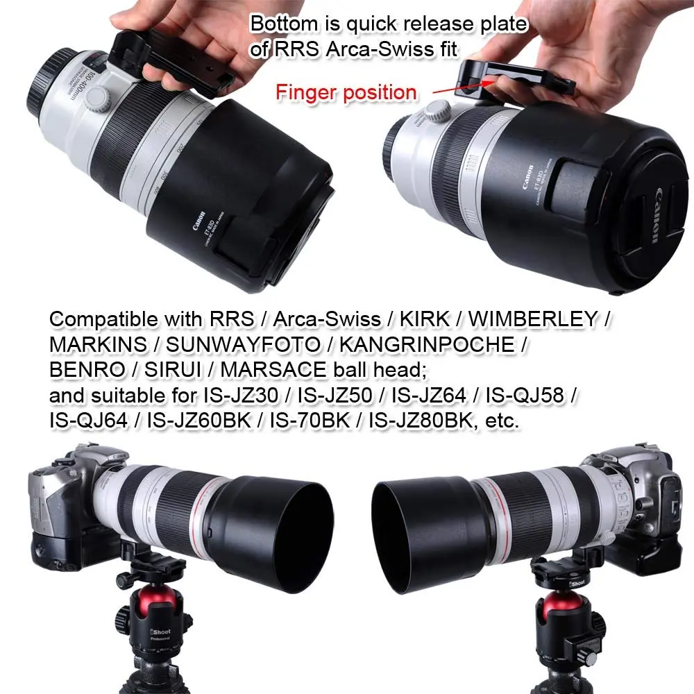 iShoot Lens Collar Foot Tripod Mount Ring Base for Canon EF 100-400mm f/4.5-5.6L IS II USM | Quick Release Plate, CNC Aluminum - view 7