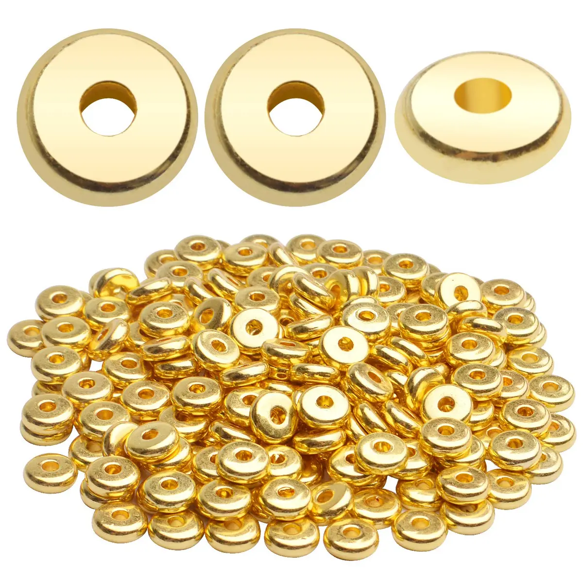 BronaGrand 200pcs 8mm Flat Round Rondelle Spacer Beads Disc Spacers for DIY Bracelet Necklace Crafts, Gold | 200 pcs (7.1 oz) - main product image