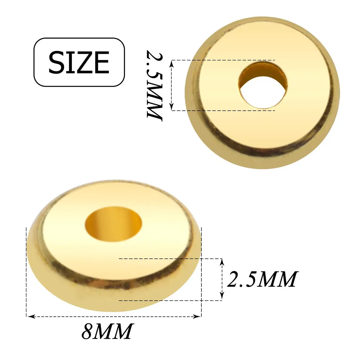 BronaGrand 200pcs 8mm Flat Round Rondelle Spacer Beads Disc Spacers for DIY Bracelet Necklace Crafts, Gold | 200 pcs (7.1 oz) - view 2
