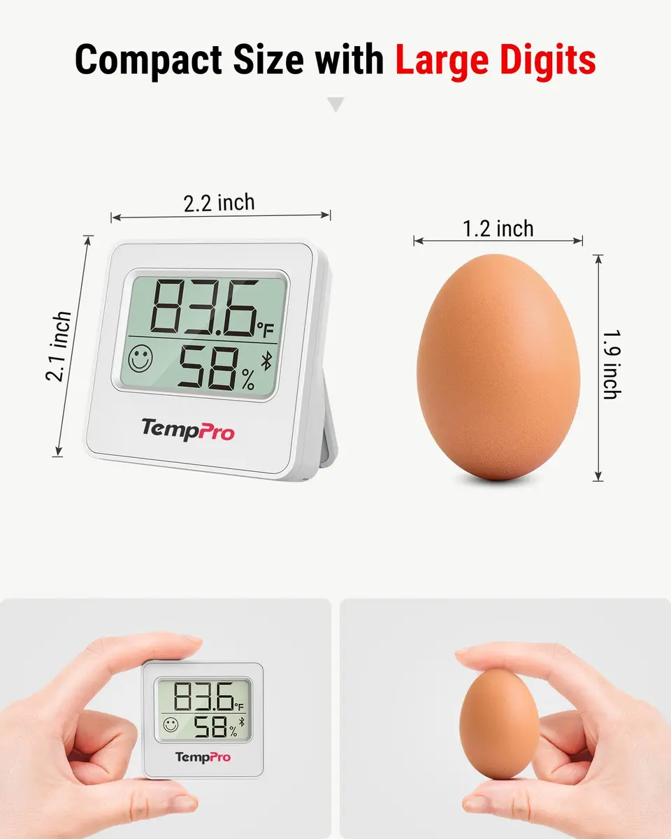 TempPro Bluetooth Digital Hygrometer Thermometer 260ft Range | Monitors Home Environment with Smart App Alerts - view 8