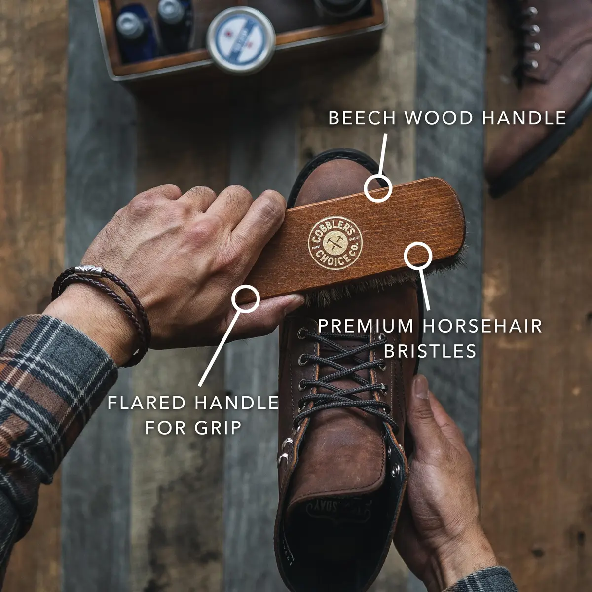 Cobbler's Choice Horsehair Shoe Brush - Premium Shoe Shine & Polish Brush for Leather, 18.4cm (7.2in) | Handcrafted in Germany - view 3