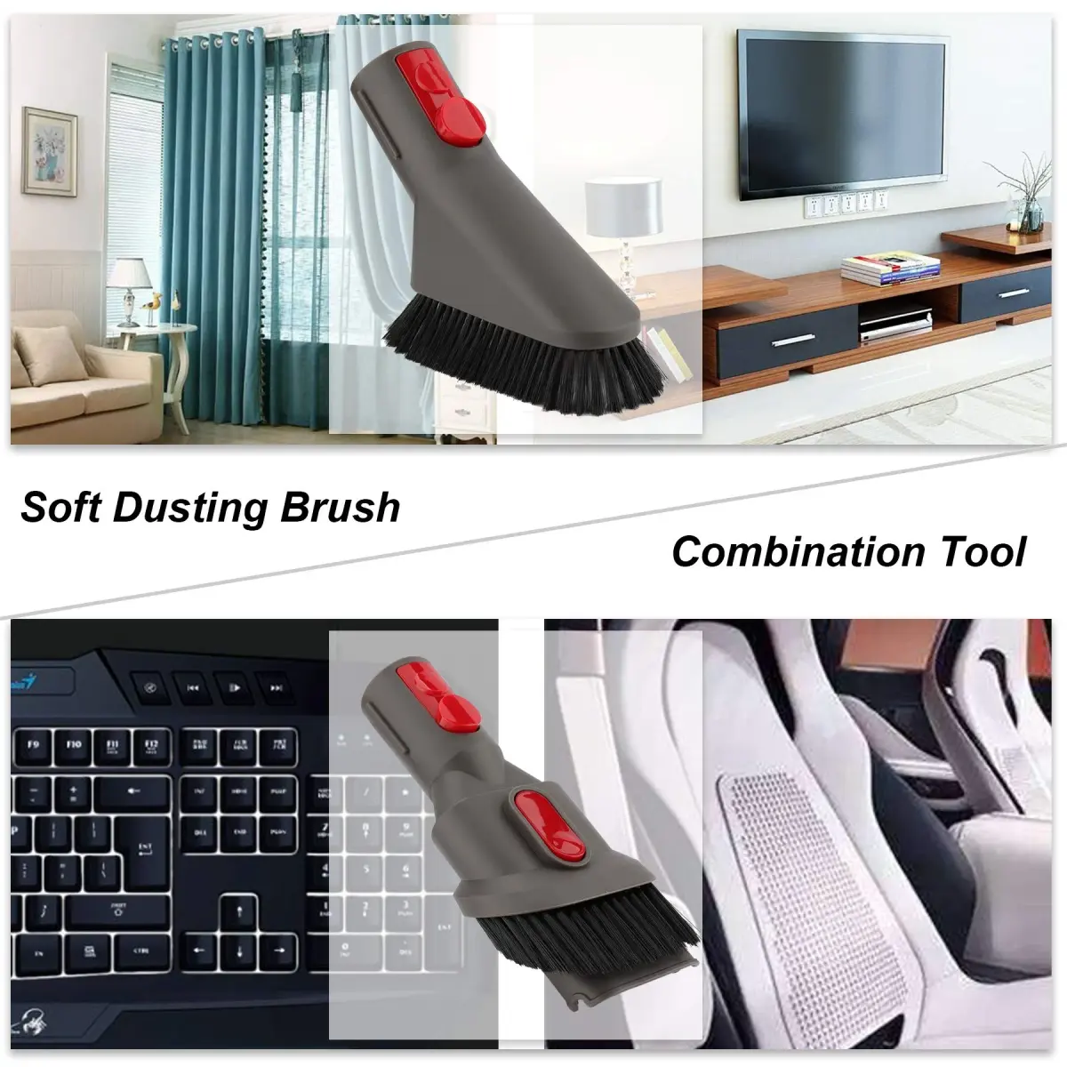 AINUO 6-in-1 Vacuum Cleaner Tool Kit with Extension Hose for Dyson V7-V15 | Gray Plastic & Metal Set - view 6
