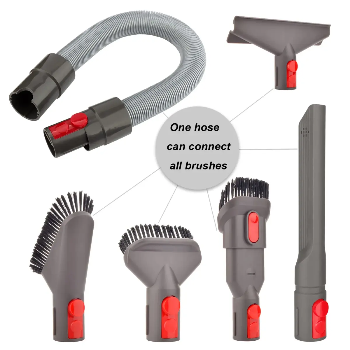 AINUO 6-in-1 Vacuum Cleaner Tool Kit with Extension Hose for Dyson V7-V15 | Gray Plastic & Metal Set - view 3