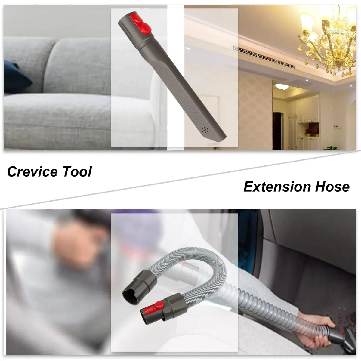 AINUO 6-in-1 Vacuum Cleaner Tool Kit with Extension Hose for Dyson V7-V15 | Gray Plastic & Metal Set - view 4