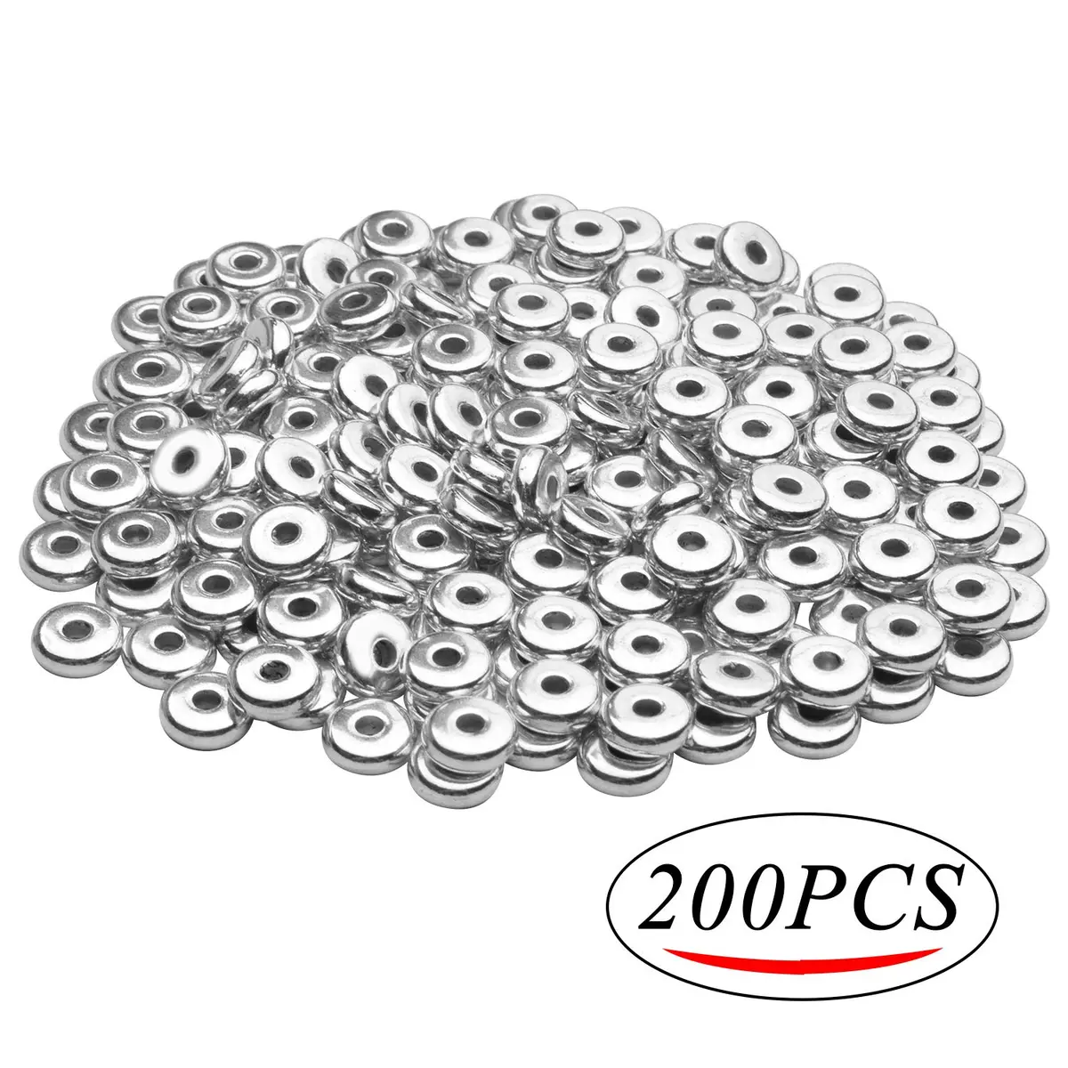 BronaGrand 8mm Flat Round Rondelle Spacer Beads Disc Spacers 200pcs (6.6g) | Silver Metal Alloy for DIY Jewelry - view 4