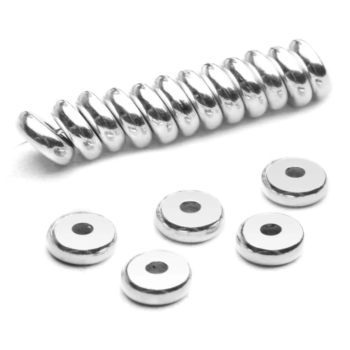 BronaGrand 8mm Flat Round Rondelle Spacer Beads Disc Spacers 200pcs (6.6g) | Silver Metal Alloy for DIY Jewelry - view 5