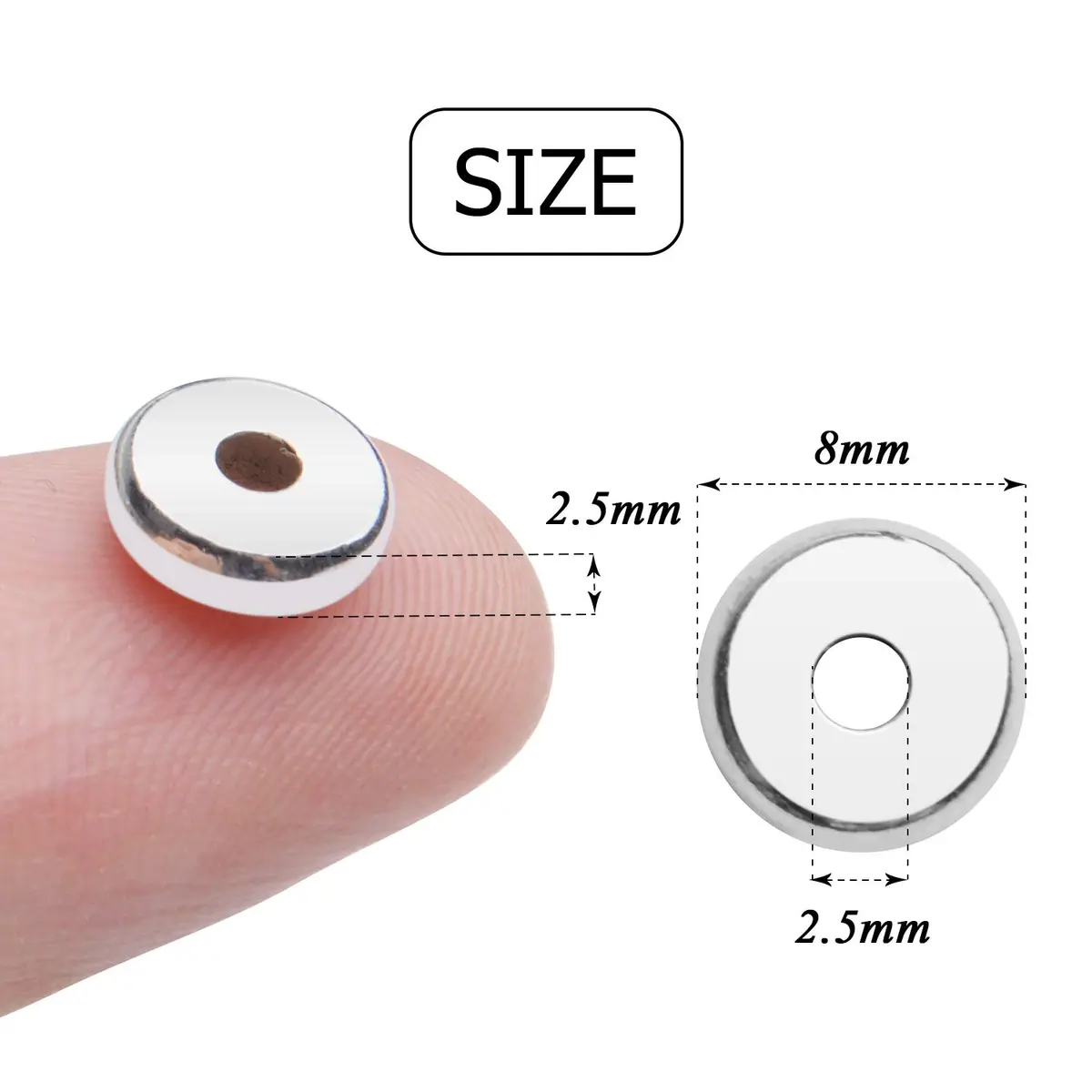 BronaGrand 8mm Flat Round Rondelle Spacer Beads Disc Spacers 200pcs (6.6g) | Silver Metal Alloy for DIY Jewelry - view 2