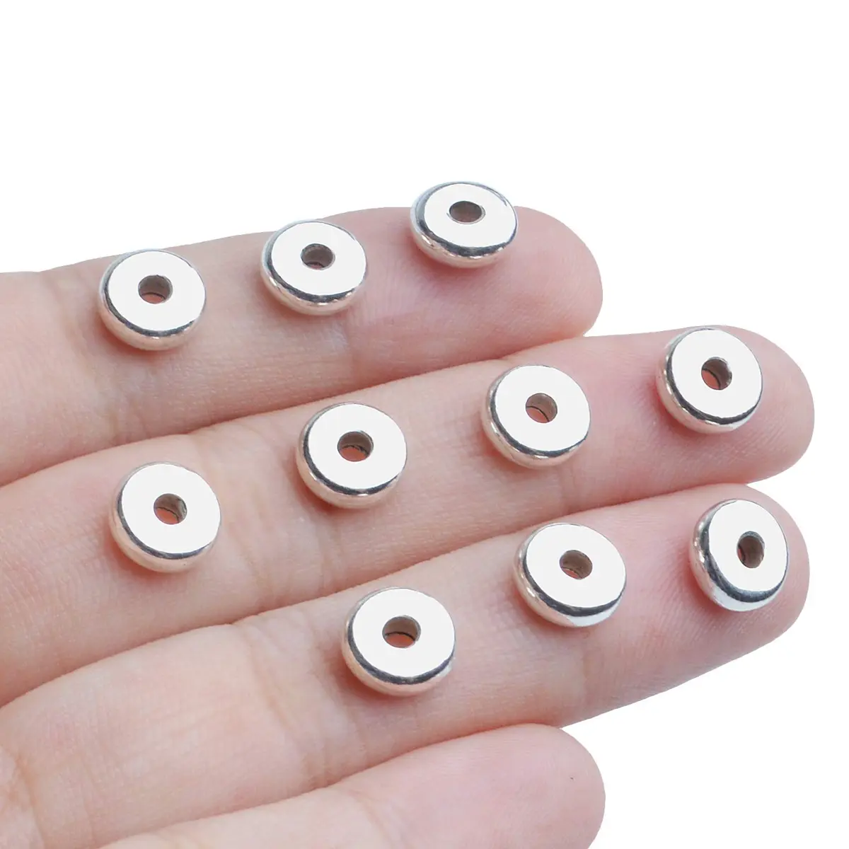 BronaGrand 8mm Flat Round Rondelle Spacer Beads Disc Spacers 200pcs (6.6g) | Silver Metal Alloy for DIY Jewelry - view 3