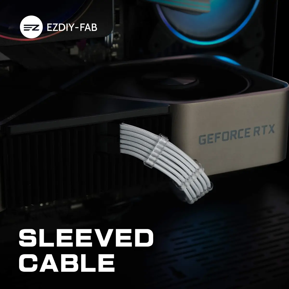 EZDIY-FAB White RTX 3000 Series 12 Pin to Dual 8 Pin PCIe Sleeved Extension Cable 30cm | UL1007 18AWG Wire - view 5