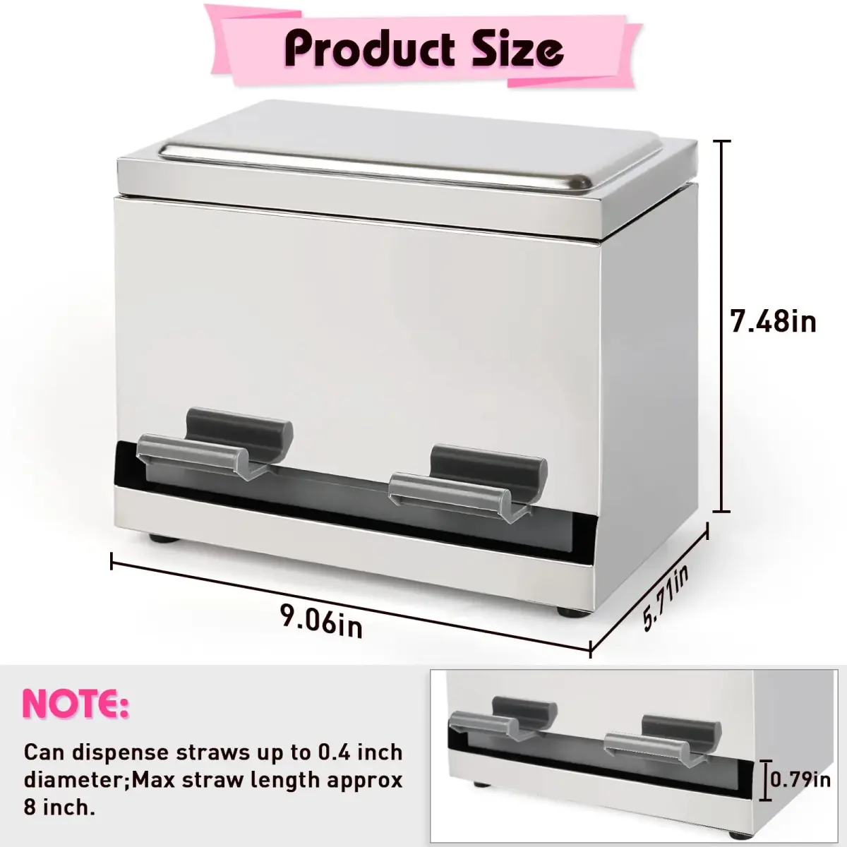 Creproly Stainless Steel Straw Dispenser Holder with Adjustable Aperture | 24.1 cm (9.5 in) Height - view 3