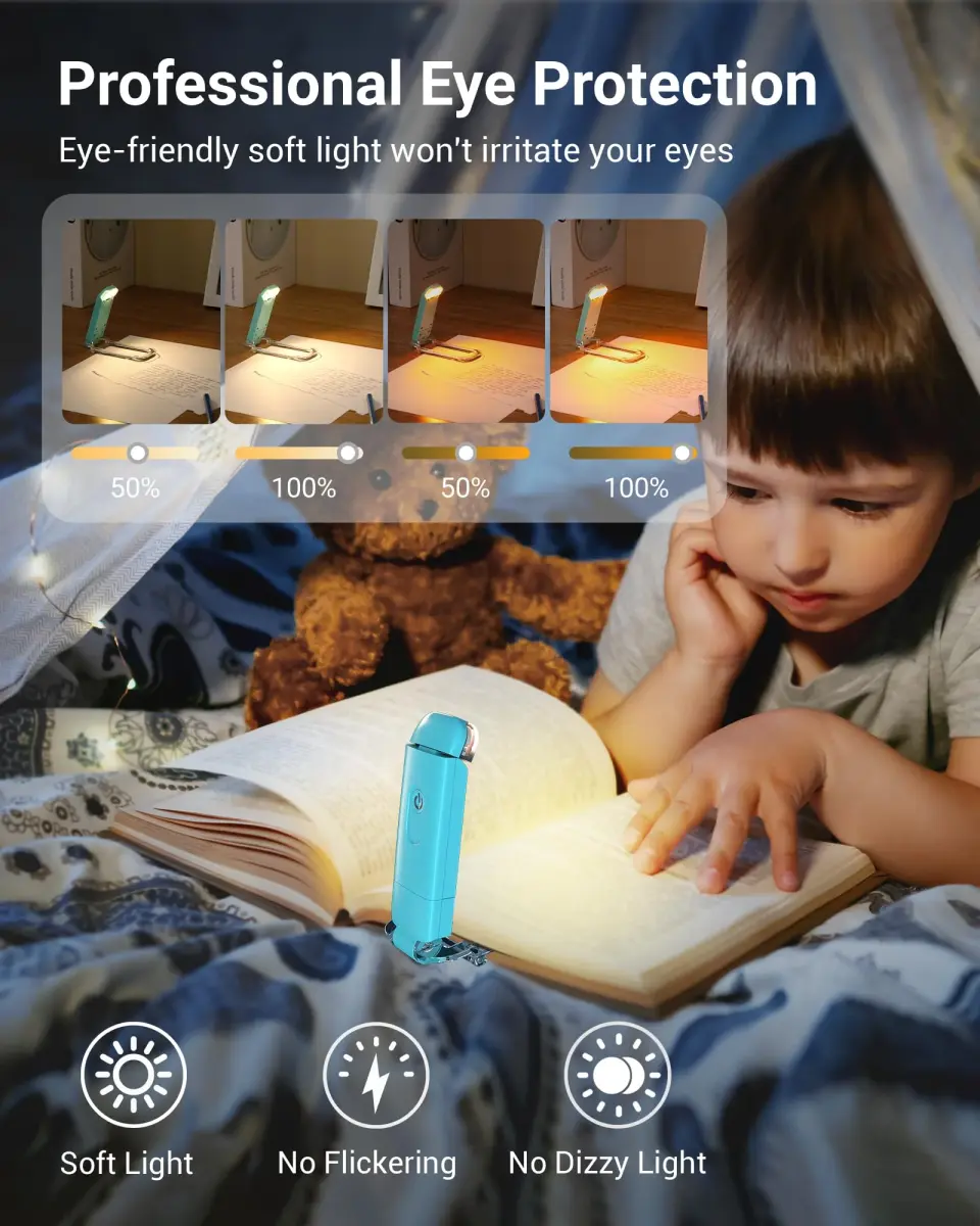 DEWENWILS Clip-On Book Reading Light with USB Rechargeable Battery, Blue | Adjustable Brightness & Color Temperature - view 2