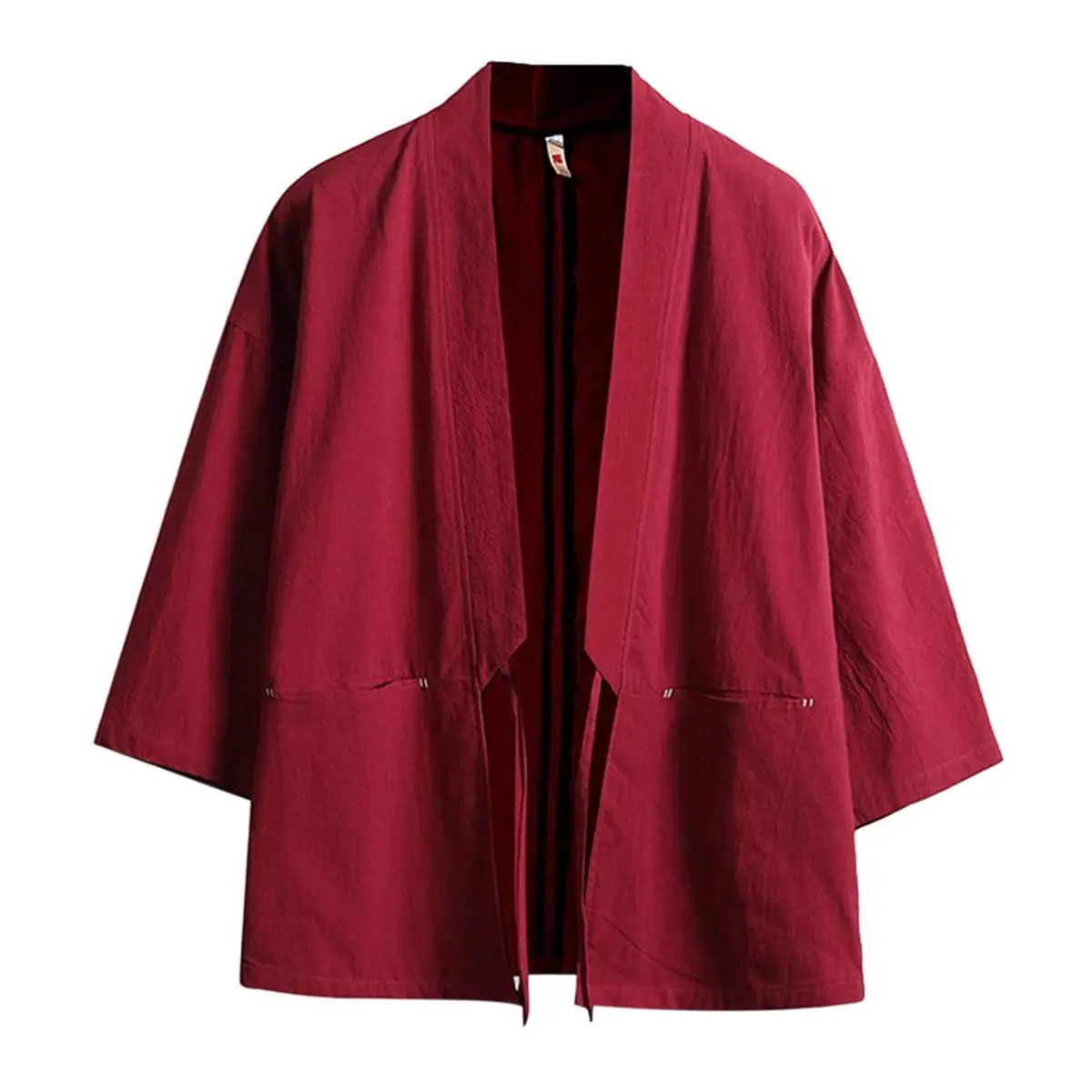 Haseil Men's Kimono Cardigan Japanese Jackets Casual Cotton 3/4 Sleeve | Lightweight Linen Outwear, Wine Red, M - main product image