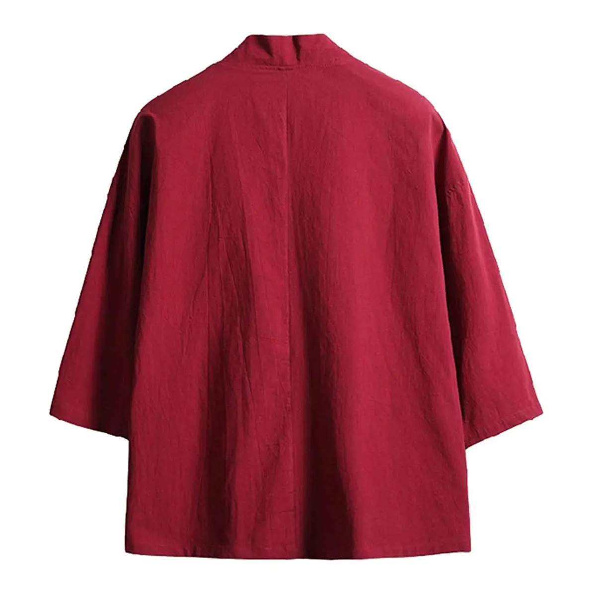 Haseil Men's Kimono Cardigan Japanese Jackets Casual Cotton 3/4 Sleeve | Lightweight Linen Outwear, Wine Red, M - view 7