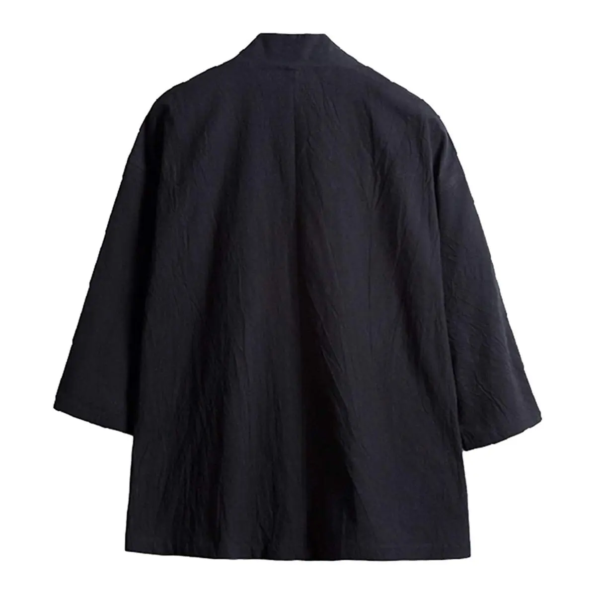 Haseil Men's Kimono Cardigan Japanese Jackets Casual Cotton 3/4 Sleeve Shirt Open Front Coat Lightweight Linen Outwear, Black, L | Traditional Japanese Style - view 7