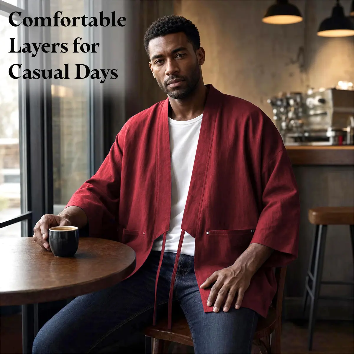 Haseil Men's Kimono Cardigan Japanese Jackets Casual Cotton 2XL | Lightweight Linen Outwear - view 2