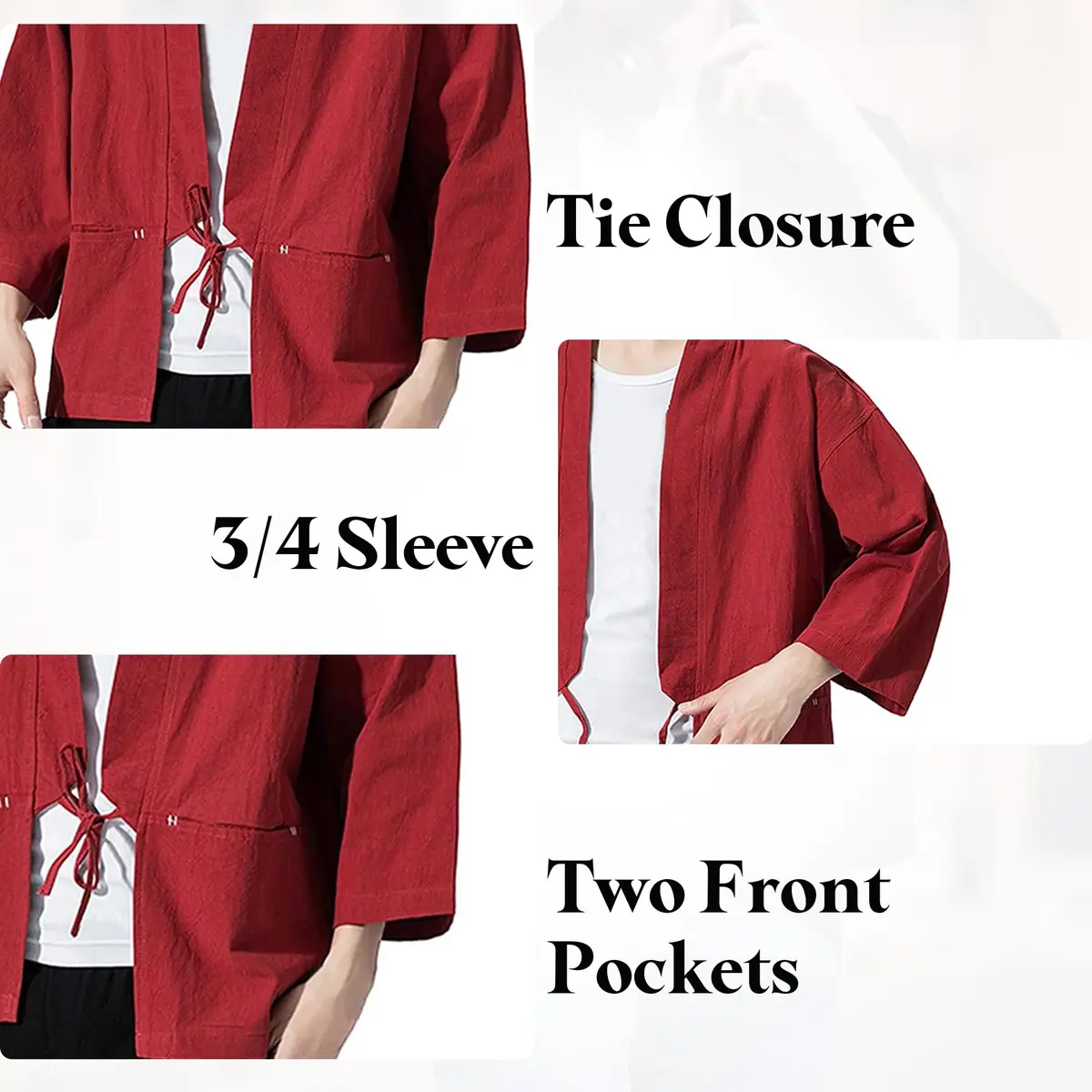 Haseil Men's Kimono Cardigan Japanese Jackets Casual Cotton 2XL | Lightweight Linen Outwear - view 4