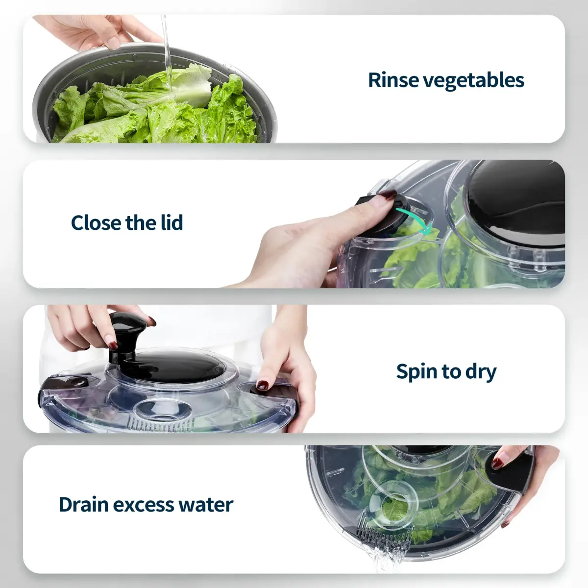 SveBake Stainless Steel Salad Spinner 4.8 Qt | Easy Clean Crank Design with Non-Slip Base - view 5