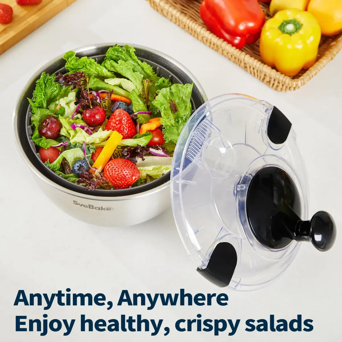 SveBake Stainless Steel Salad Spinner 4.8 Qt | Easy Clean Crank Design with Non-Slip Base - view 6