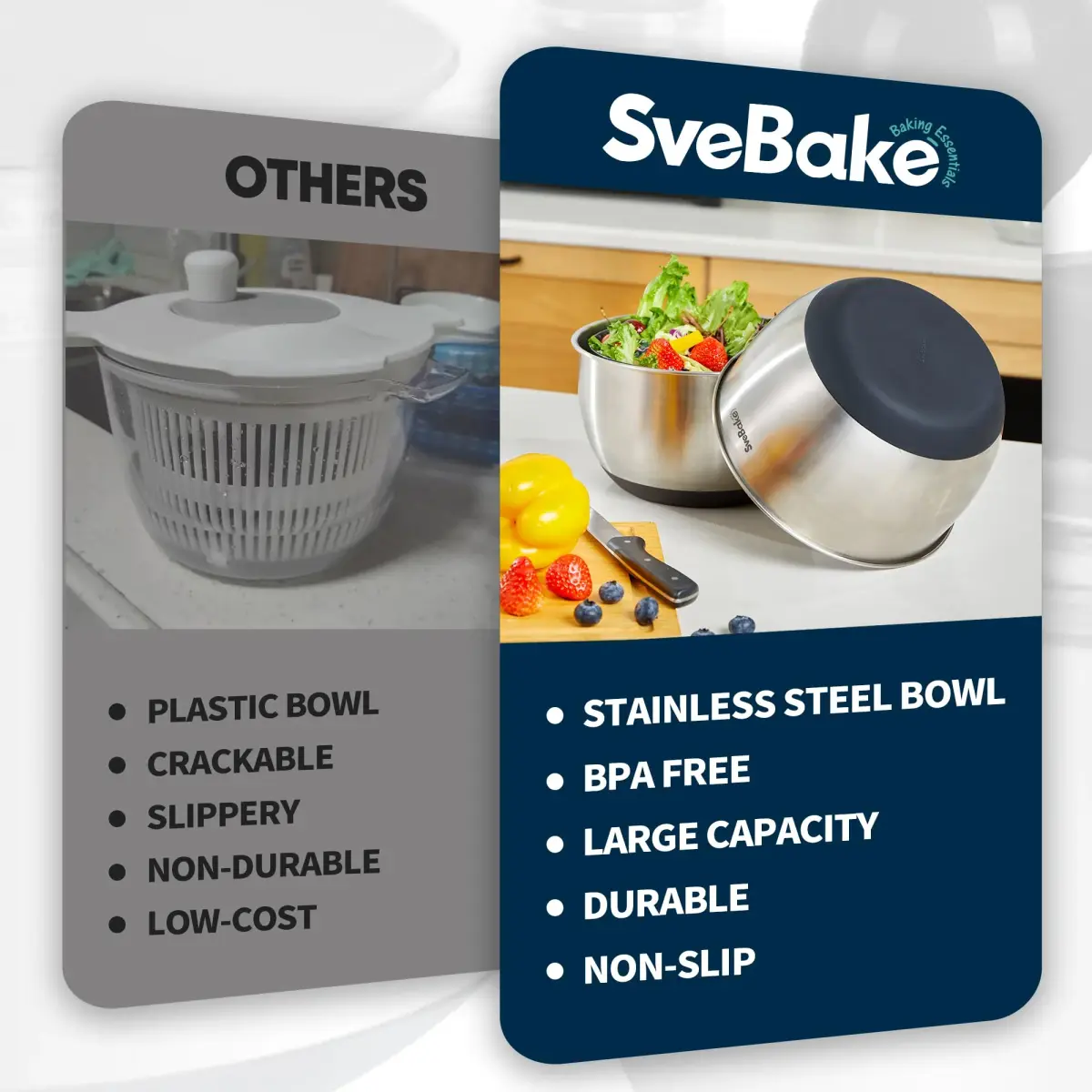 SveBake Stainless Steel Salad Spinner 4.8 Qt | Easy Clean Crank Design with Non-Slip Base - view 9