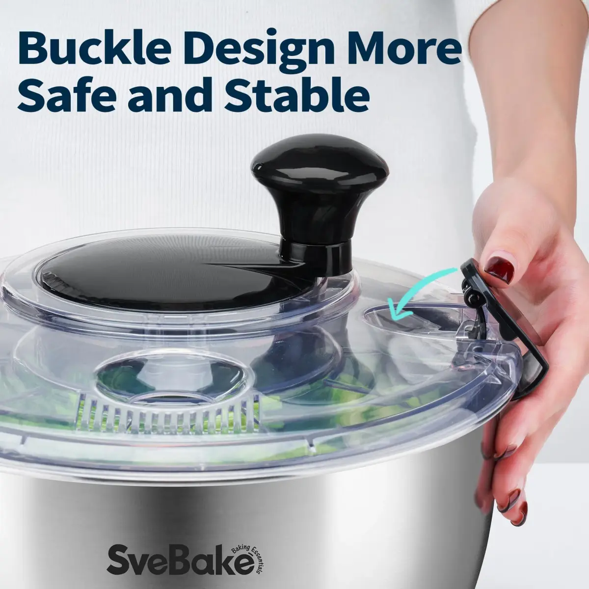 SveBake Stainless Steel Salad Spinner 4.8 Qt | Easy Clean Crank Design with Non-Slip Base - view 2