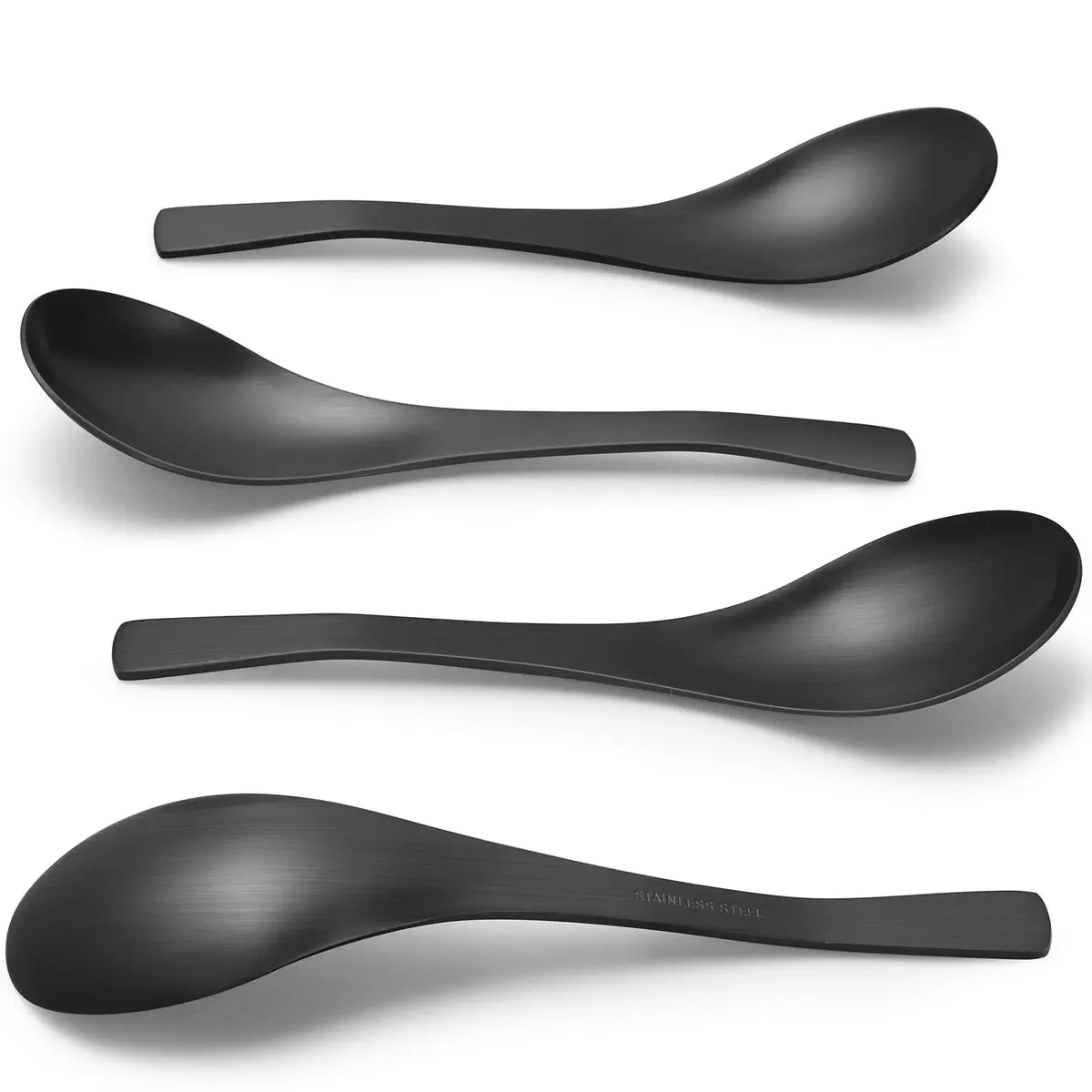 HIWARE Matte Black Heavy-Weight Soup Spoons, Stainless Steel, 17.5 cm (6.9 inches) - Set of 4 - main product image