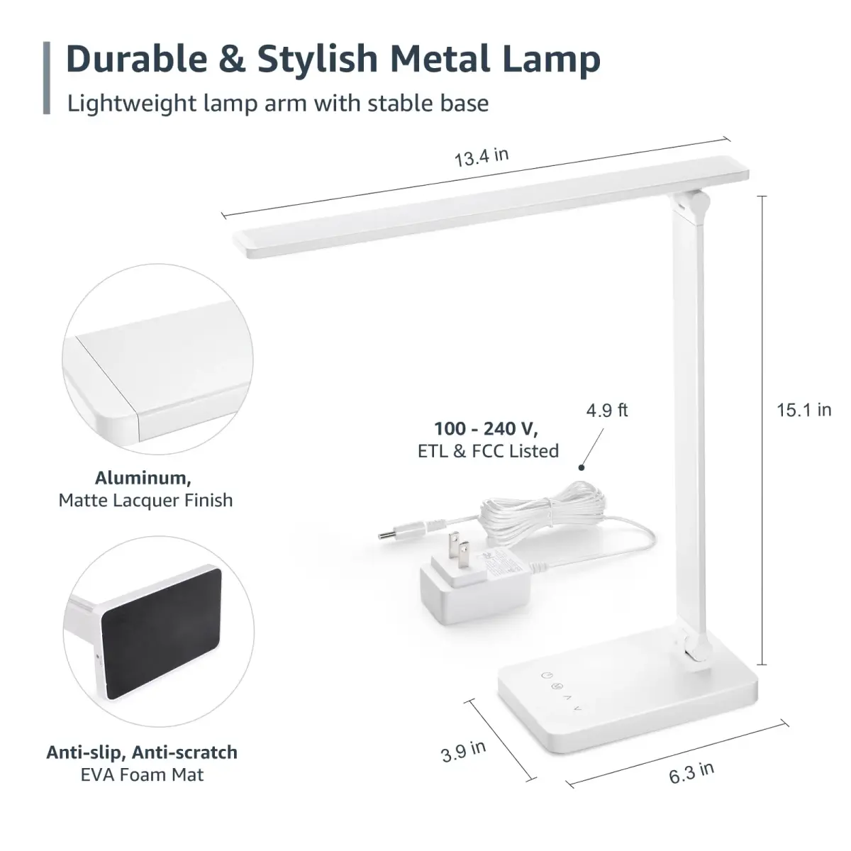 Lepro LED Desk Lamp 9.5W 800lm White | Dimmable Touch Control for Home Office & Study - view 4