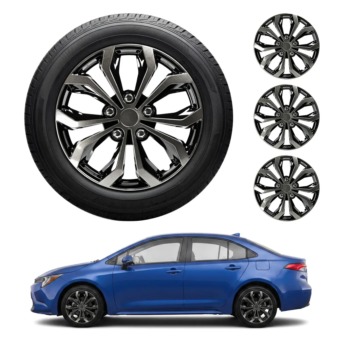 Pilot WH138-16GB 16 Inch Hubcaps Set of 4 | Impact-Resistant Steel Wheel Covers - main product image
